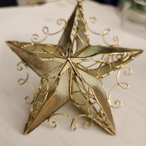 Vtg Christmas Ornament 3-D Capiz Shell & Wire Star Goldtone /Swirls
